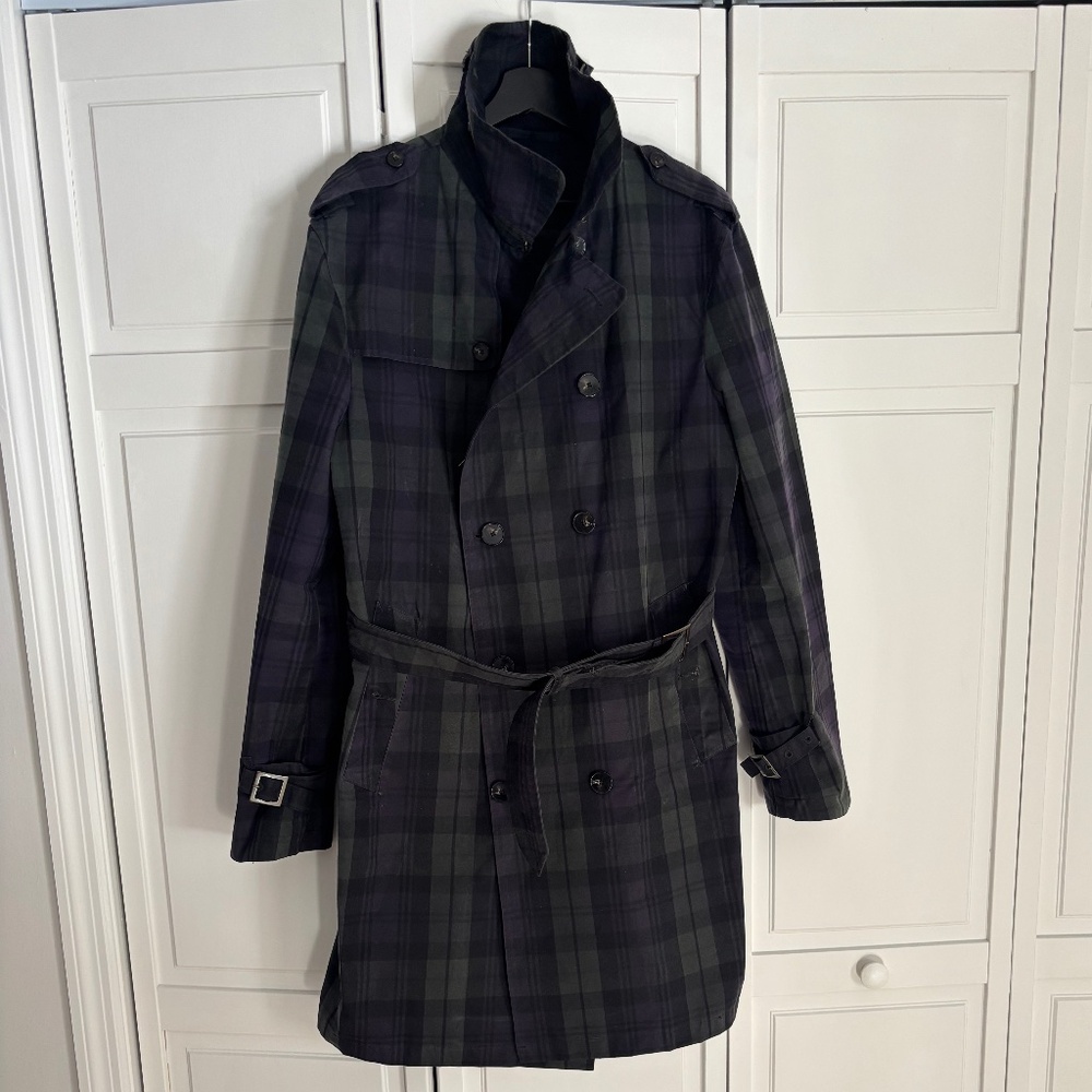 Zara Men’s Tartan Double Breasted Trench Coat - Size L